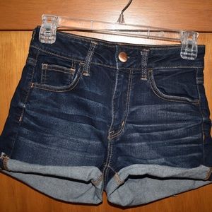 “hi-rise shortie” american eagle denim shorts